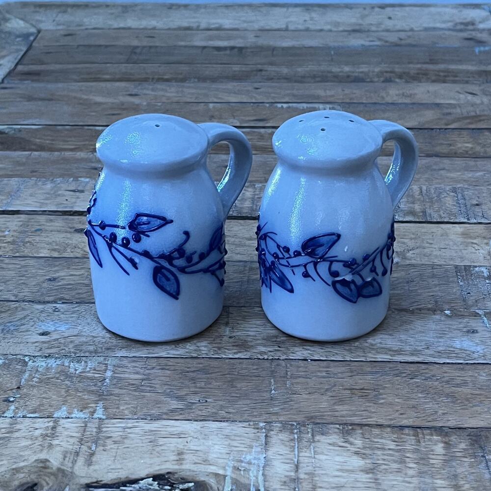 Salmon Falls Stoneware Salt & Pepper Shakers (2) Hand-Painted Blueberry Vine